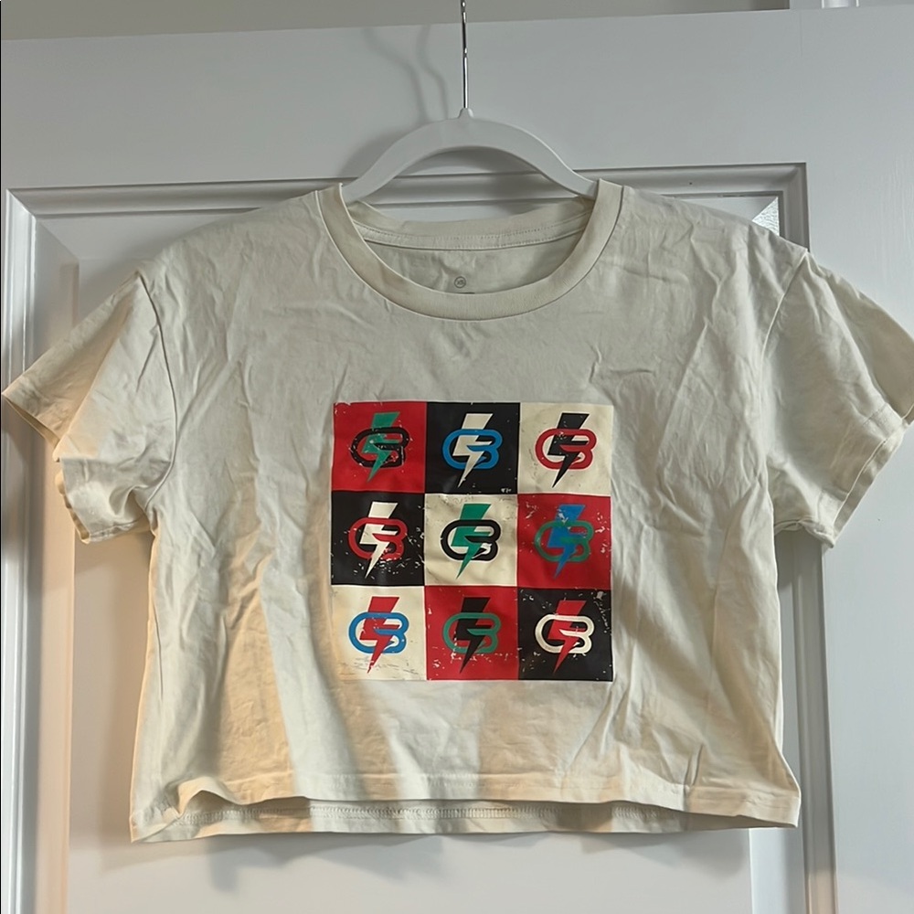CycleBar Cream Crop Top with Graphic Design